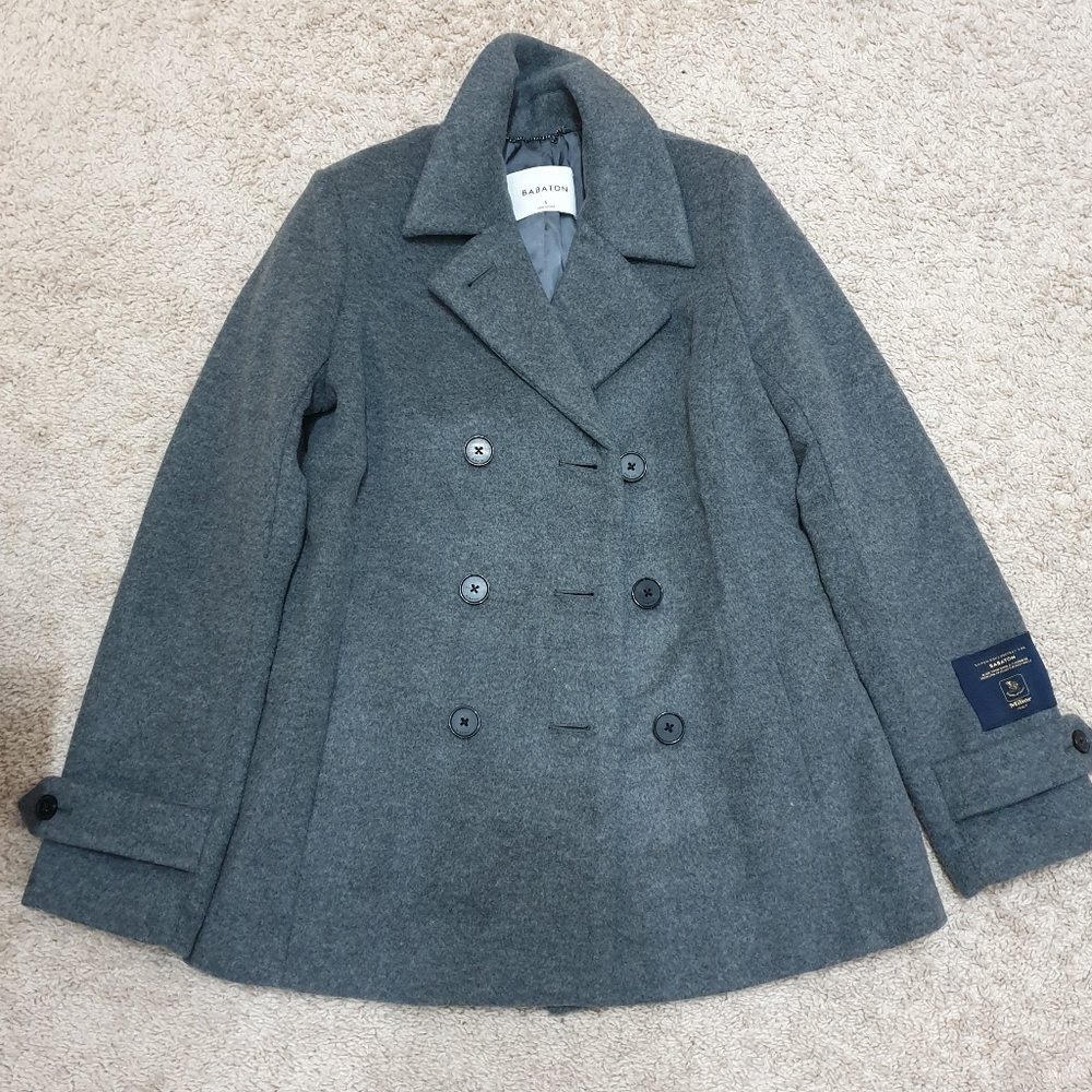 babaton gray Italian cashmere and wool peacoat